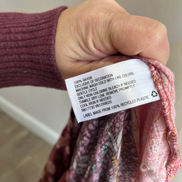 Knox Rose Floral Boho Tiered Midi Dress XXL 100% Rayon Pink Burgundy - Picture 8 of 10